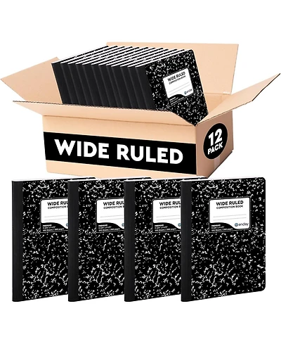 Enday Marble Composition Notebook Wide Ruled Black and White Composition Books 100 Sheets (2 Pack