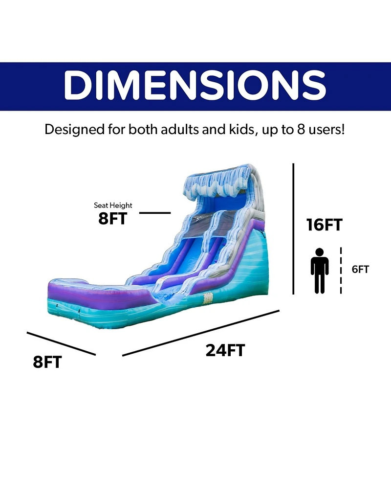 HeroKiddo Ocean Wave 16' Commercial Grade Inflatable Water Slide with Attached Pool and Drainage for Kids and Adults (with Blower), Outdoor Indoor, Bi