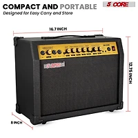 5 Core Guitar Amp 50 Watt Electric Amplifier w Built in 8" Speaker Portable Mini Amps w Aux