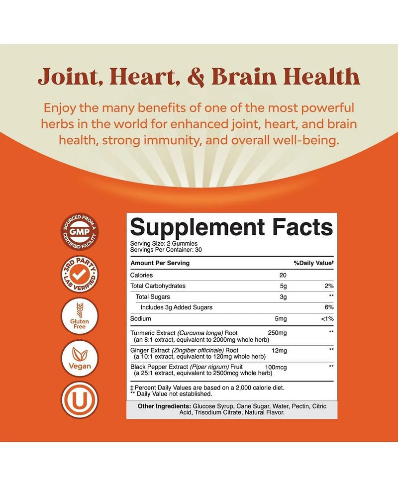 Turmeric Curcumin Gummies | Immune Booster Turmeric Gummies | for Joint Support and Advanced Skin Care | Peach Flavor | 60ct