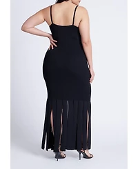 Eloquii Women's Ribbed Fringe Dress