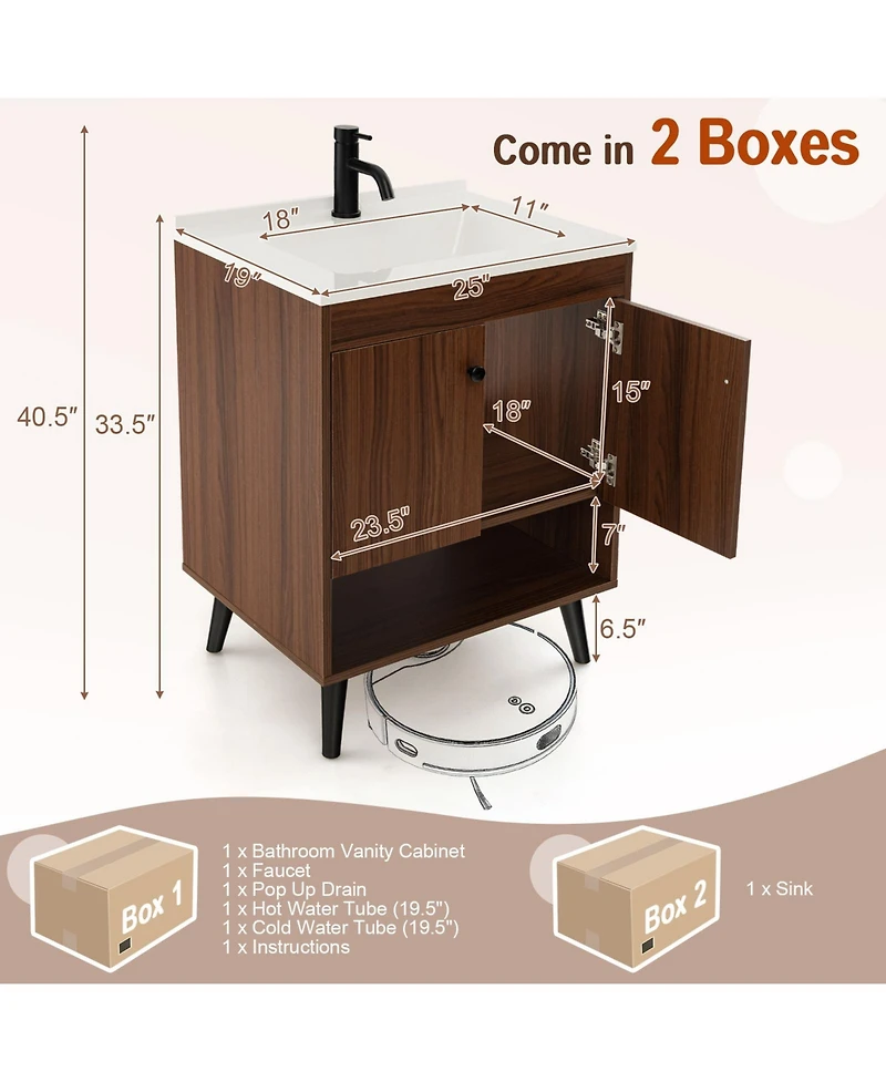 25 Inch Wooden Bathroom Storage Cabinet with Sink