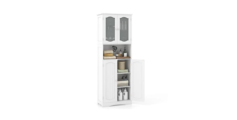 64.5 Inches Tall Bathroom Storage Cabinet with Frost Glass Doors and Shelves
