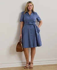 Lauren Ralph Lauren Plus Size Belted Cotton-Blend Shirtdress