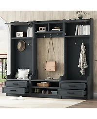 Streamdale 4-in-1 Hall Tree Storage, Hooks, Drawers & Bench - Antique Blue