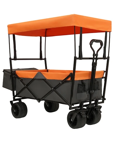 Streamdale 480Lbs Collapsible Wagon with Canopy, 7" All-Terrain Wheels, Orange