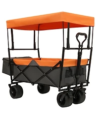 Streamdale 480Lbs Collapsible Wagon with Canopy, 7" All-Terrain Wheels, Orange