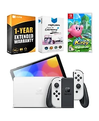 Nintendo Switch White Oled Console with Kirby and the Forgotten Land, MightySkins Console and Controller Skin Voucher