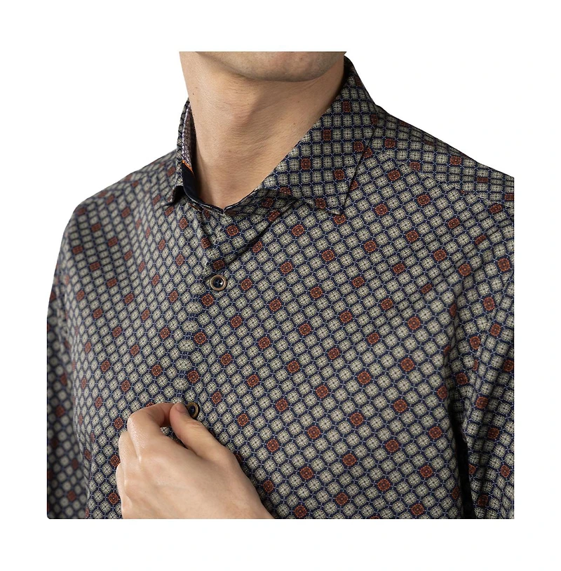 Luchiano Visconti Men's Royal Blue with Multi Color Floral shirt
