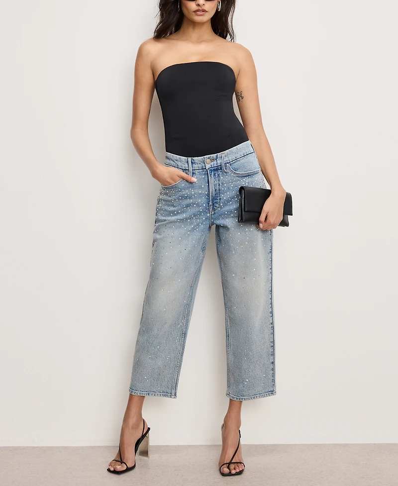 Good American Women's Crystal Stars 90s Cropped Jeans