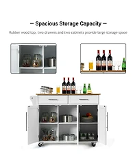 Kitchen Island Cart with Knife Block and Lockable Castors