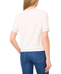 CeCe Women's Cotton Contrast-Stripe Short-Sleeve Sweater