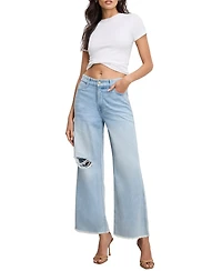 Good American Women's Weightless Skate Cropped Wide-Leg Jeans