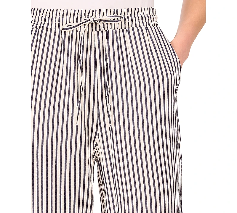 CeCe Women's Elastic-Waist Pull-On Striped Pants