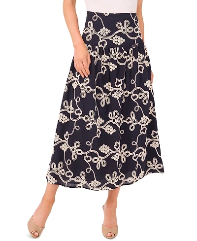 CeCe Women's Eyelet-Embroidered Wide-Waist Midi Skirt