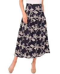 CeCe Women's Eyelet-Embroidered Wide-Waist Midi Skirt