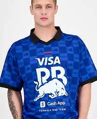 Hugo by Boss Men's Fanwear Oversized Short Sleeve Open-Collar Check Logo Graphic Polo Shirt