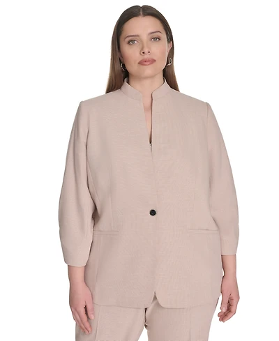 Calvin Klein Plus Novelty 3/4-Sleeve One-Button Jacket