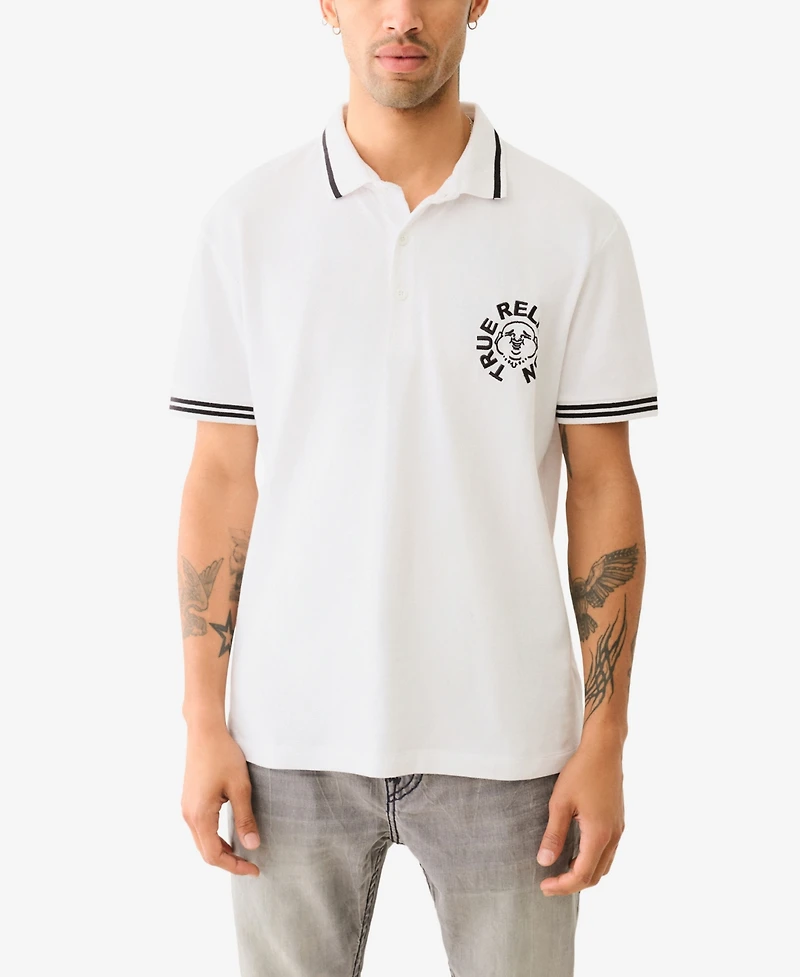 True Religion Men's Short Sleeve Buddha Face Polo Shirt