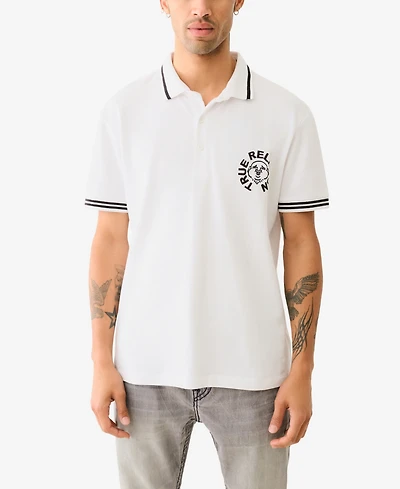 True Religion Men's Short Sleeve Buddha Face Polo Shirt