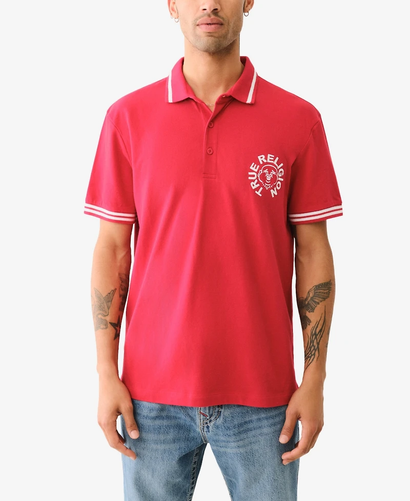 True Religion Men's Short Sleeve Buddha Face Polo Shirt