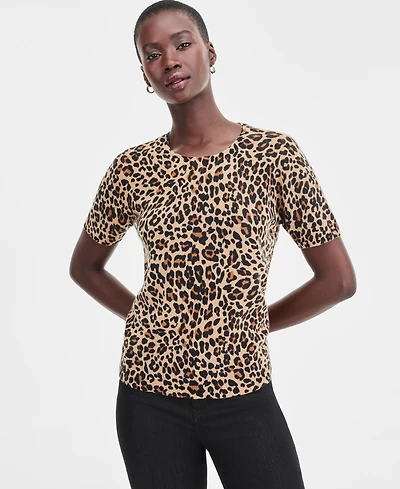 Charter Club Women's 100% Cashmere Leopard-Print Short-Sleeve Sweater, Macy's Exclusive