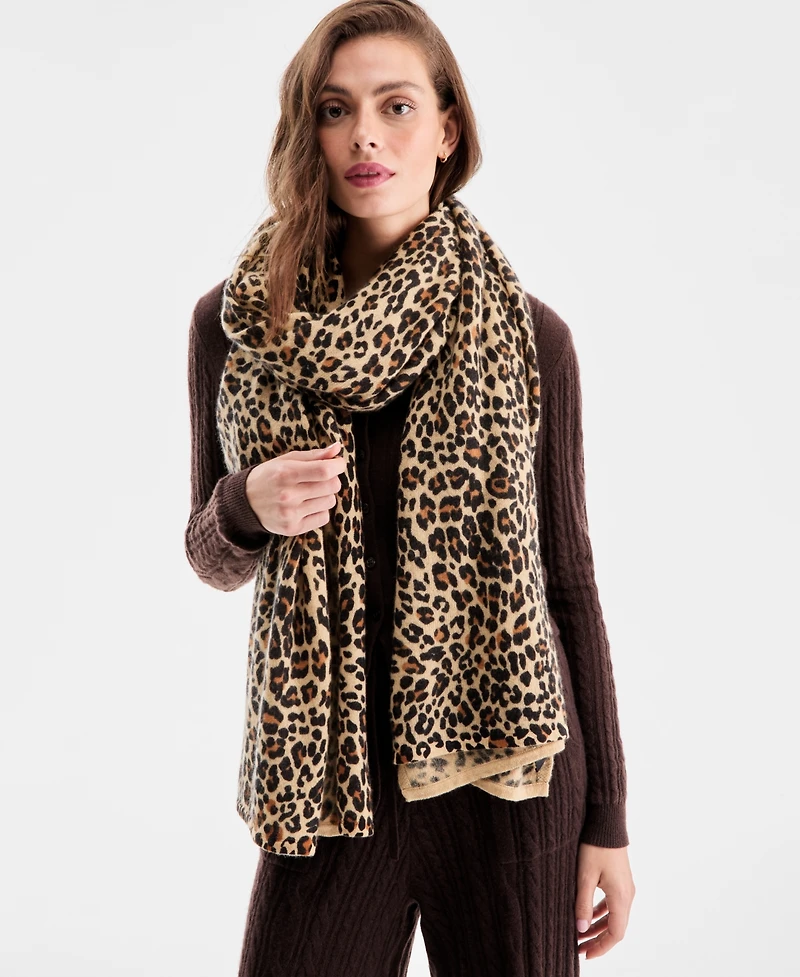 Charter Club Women's 100% Cashmere Leopard-Print Oversized Scarf, Macy's Exclusive