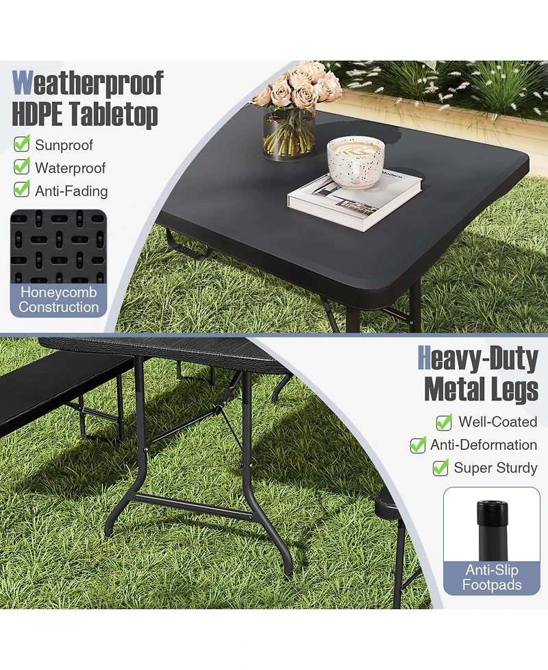 8 ft Portable Folding Table 350 Lbs Fold-in-Half Table with Hdpe Tabletop