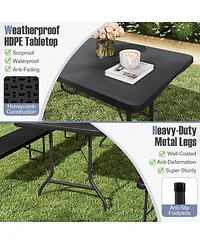 8 ft Portable Folding Table 350 Lbs Fold-in-Half Table with Hdpe Tabletop