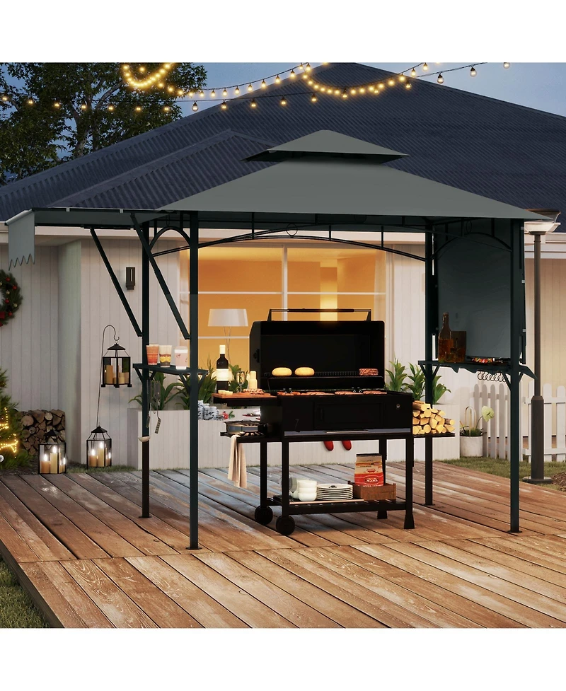 13 x 5 Feet Grill Gazebo with Dual Side Awnings and 2 Shelves Adjustable Shadow