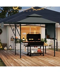 13 x 5 Feet Grill Gazebo with Dual Side Awnings and 2 Shelves Adjustable Shadow
