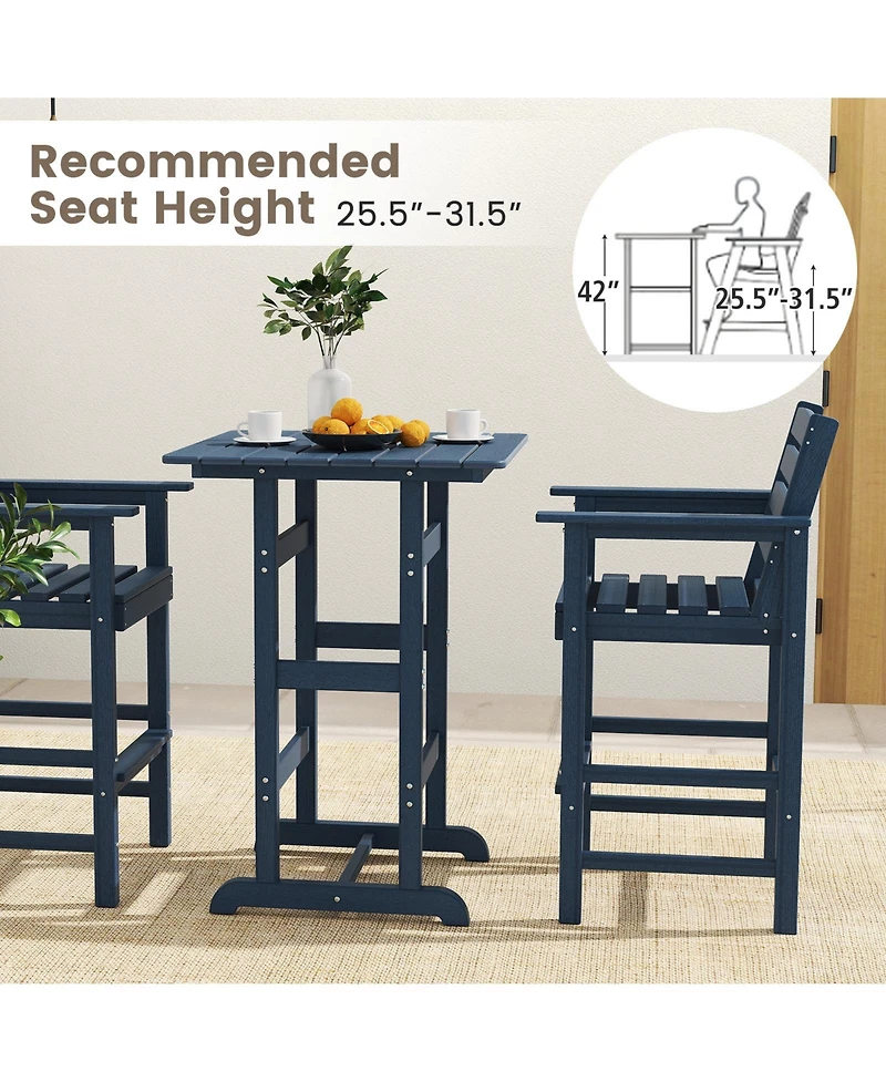 30 Inch Square Bar Table Dining Table with Slatted Tabletop for Poolside