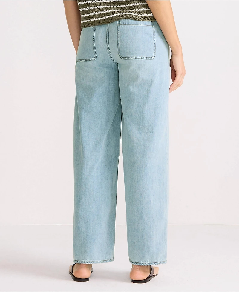 Lands' End Women's Lightweight Denim High Rise Relaxed Straight Pull On Pocket Jeans