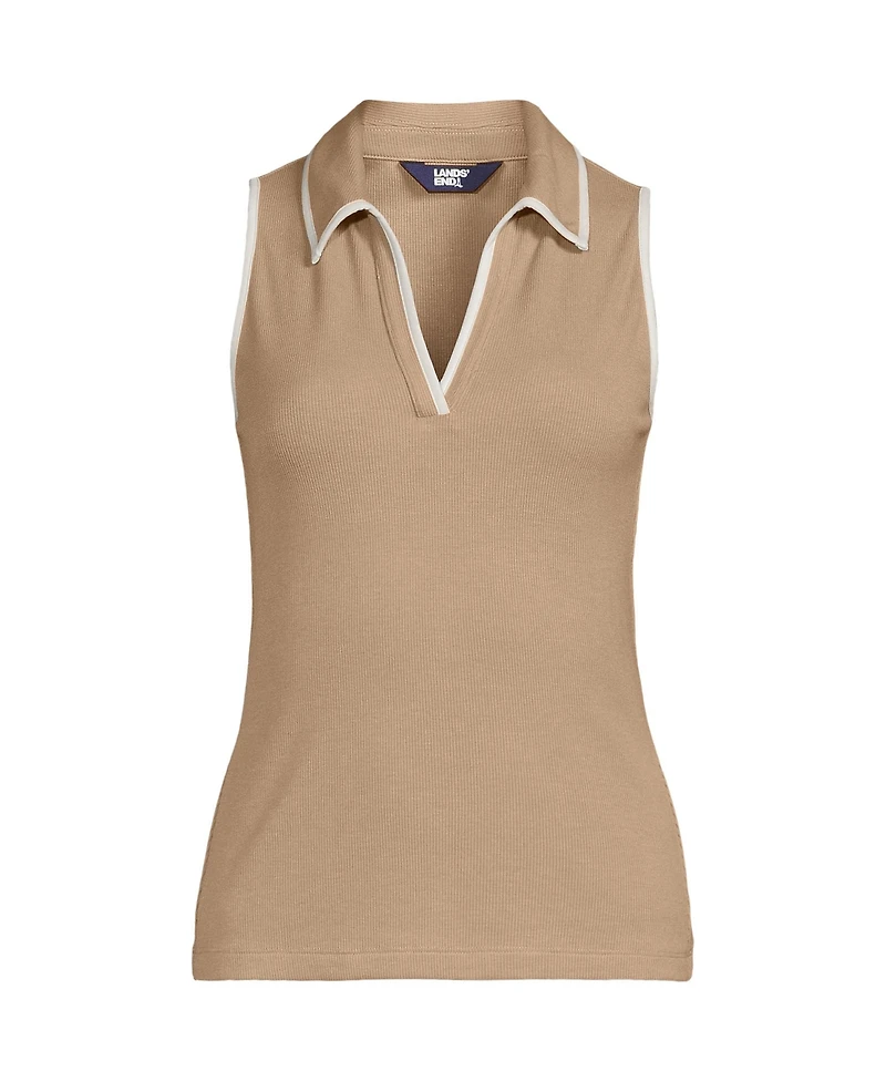 Lands' End Women's Drapey Rib Sleeveless Johnny Collar Polo Shirt