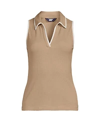 Lands' End Women's Drapey Rib Sleeveless Johnny Collar Polo Shirt