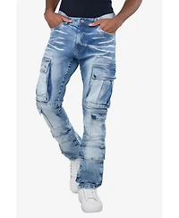 Raw X Men's All Over Cargo Pocket Straight Fit Fashion Jeans