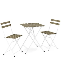 3 Piece Patio Acacia Wood Bistro Set with Slatted Seat and Tabletop