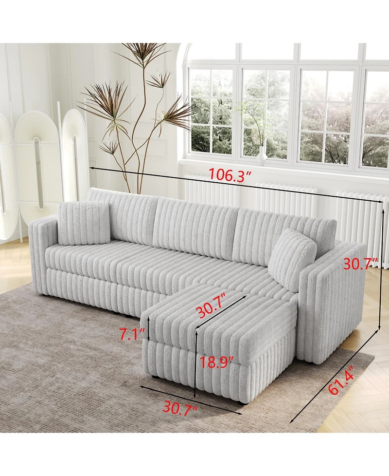 Streamdale 106" Light Gray Sofa with Ottoman Lift - Modern Modular Design