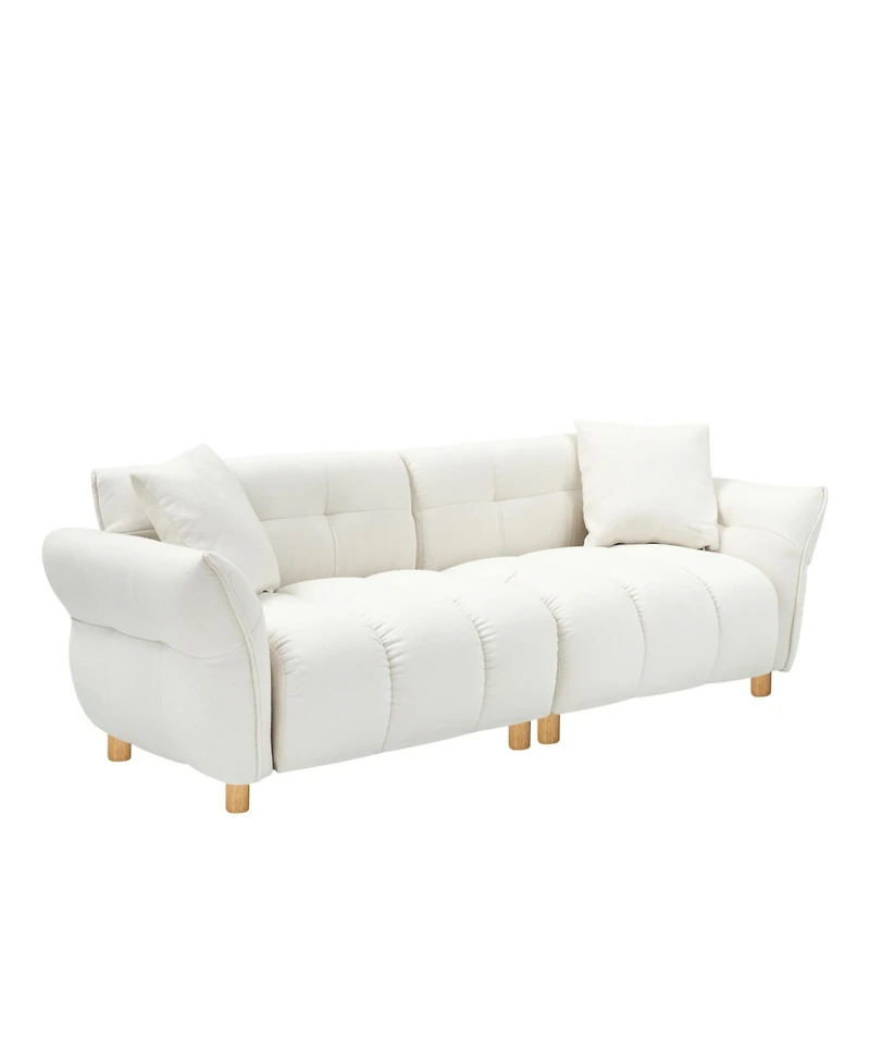 93.70 inches long, Teddy Sofa Fabric, with two matching pillows and three spacious and comfortable seats, for Apartment Office Living Room - Beige