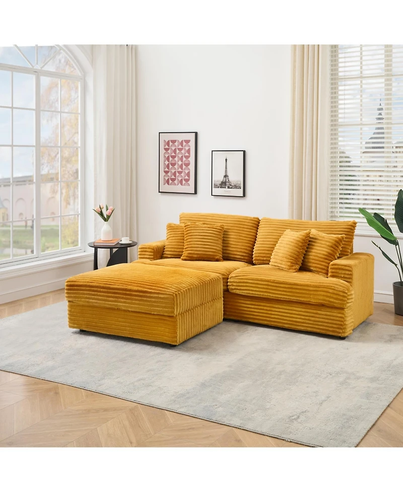 Streamdale 82 inches orange corduroy sofa, storage feet +4 throw pillows, create a living room, office fashion new darling!