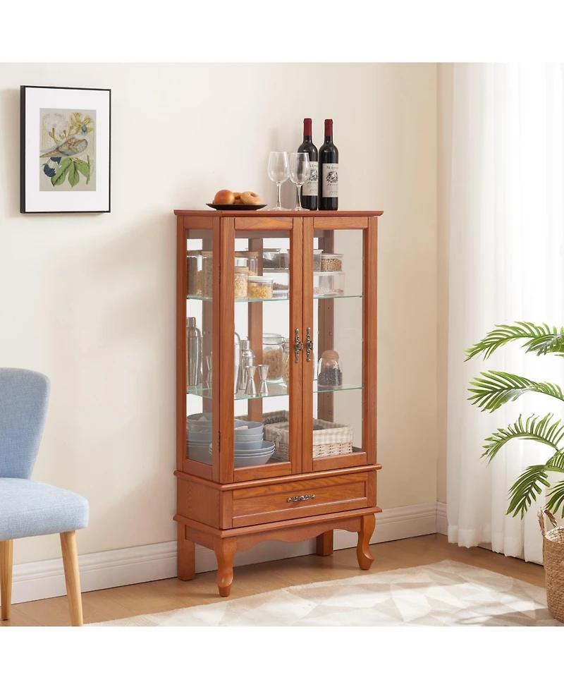 Streamdale Glass Lighted Curio Cabinet with Adjustable Shelves (Oak)