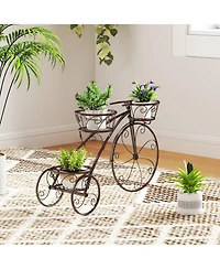 Tricycle Plant Stand Flower Pot Cart Holder with 3 Hollowed Baskets