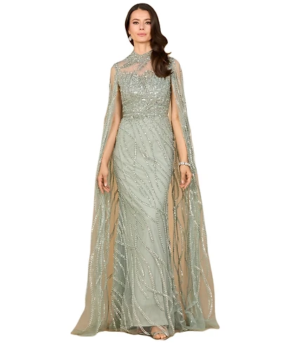 Lara Women's High Neck Gown with Long Cape Sleeves