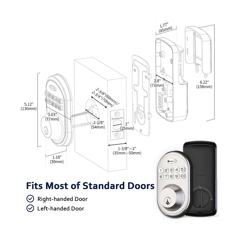 Zachvo Keyless Entry Deadbolt Lock, Electric Door Locks with Keypads, Satin Nickel