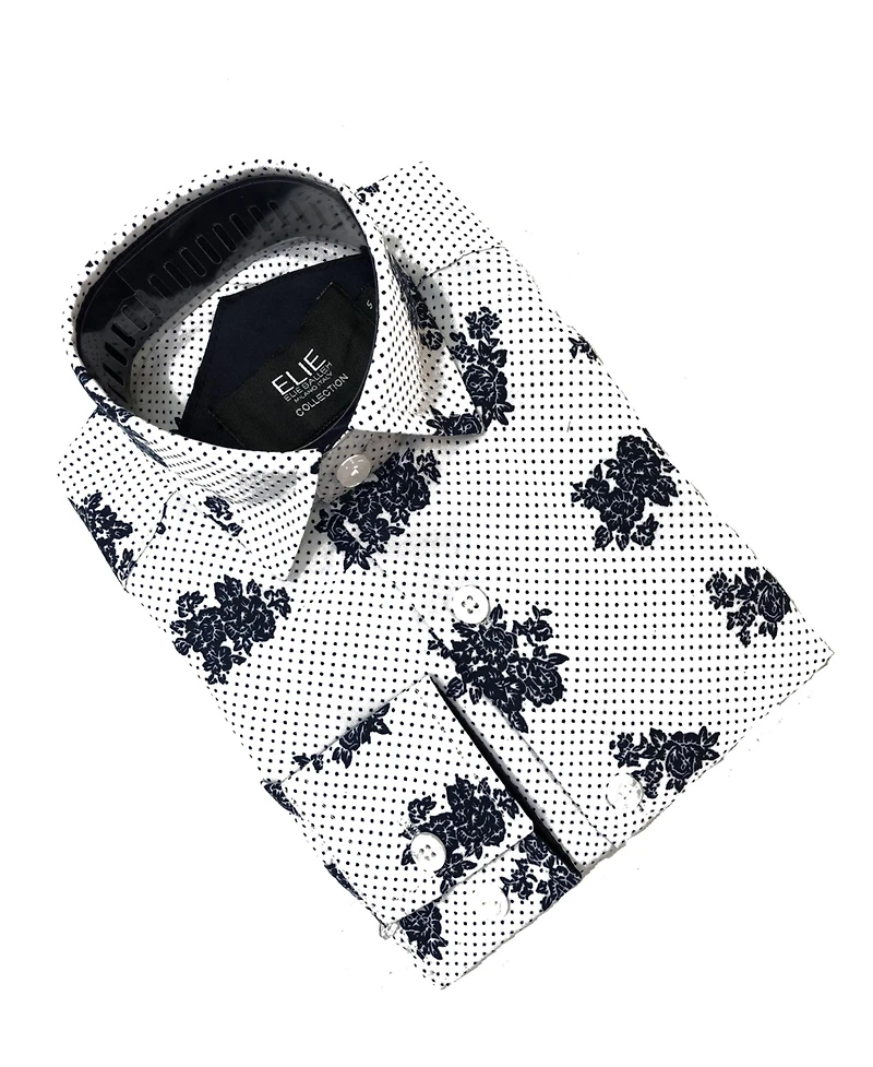Elie Balleh Little Boys White Floral Print Button-Down Slim Fit Shirt