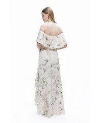 Nocturne Women's Patterned Midi Dress with Sash Tie
