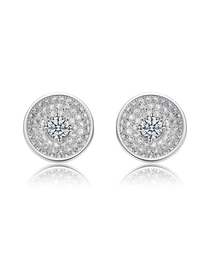 White Gold Plated with Clear Cubic Zirconia Multi-Row Concentric Halo Cluster Stud Earrings