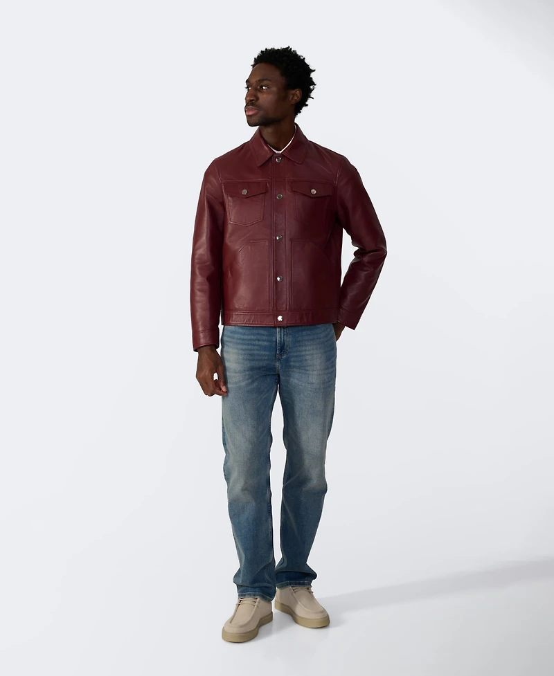 Furniq Uk Men's Leather Trucker Jacket