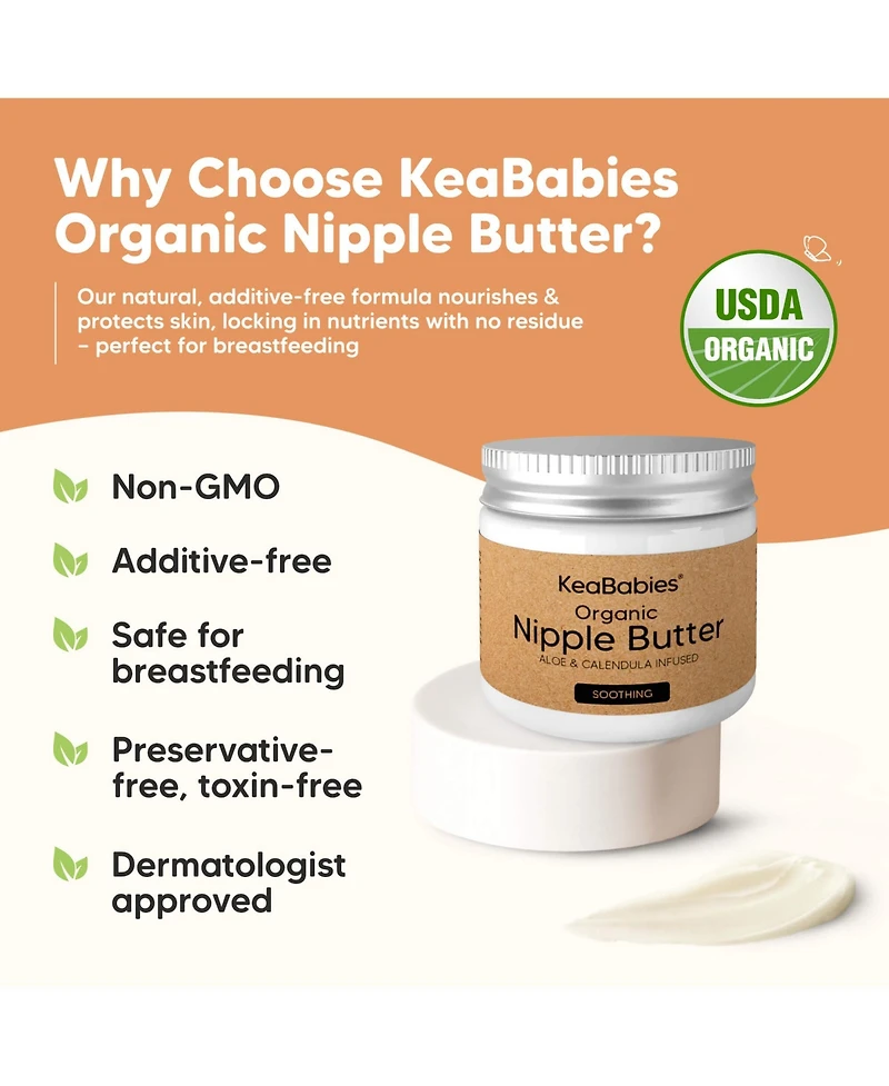 KeaBabies Organic Nipple Butter, Natural Nipple Cream Safe for Breastfeeding Moms, 2oz