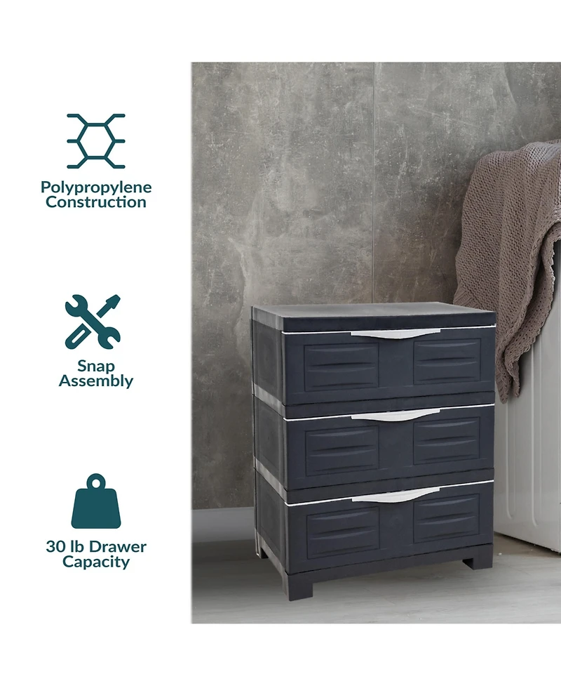 Heavy-Duty Plastic 3-Drawer Storage Cabinet Organizer - 29.5"